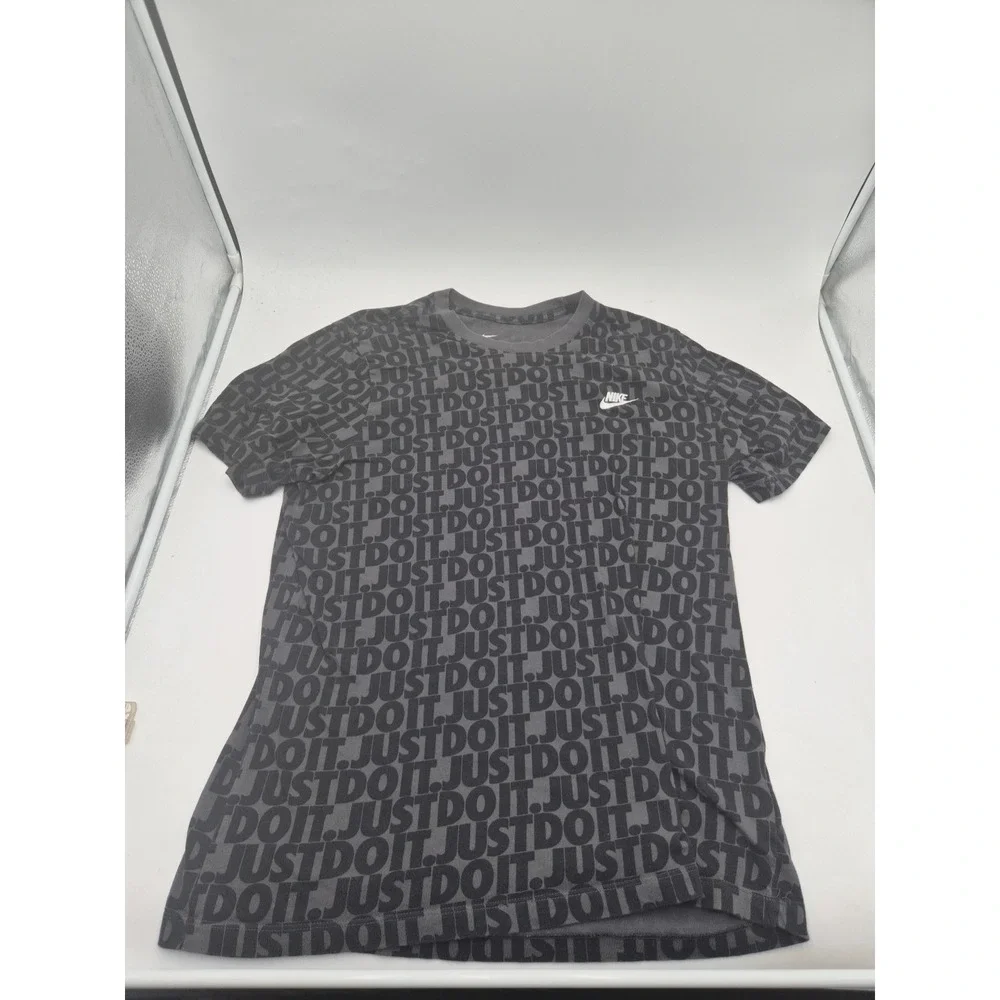 Men's Nike Just Do It All Over Front & Back Spellout in Black Gray Large